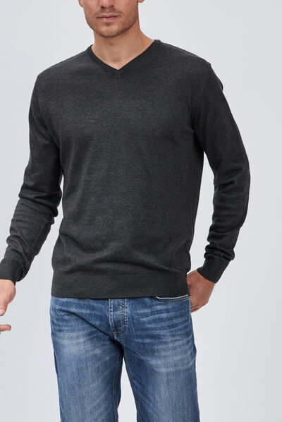 Pull avec col V gris foncé homme