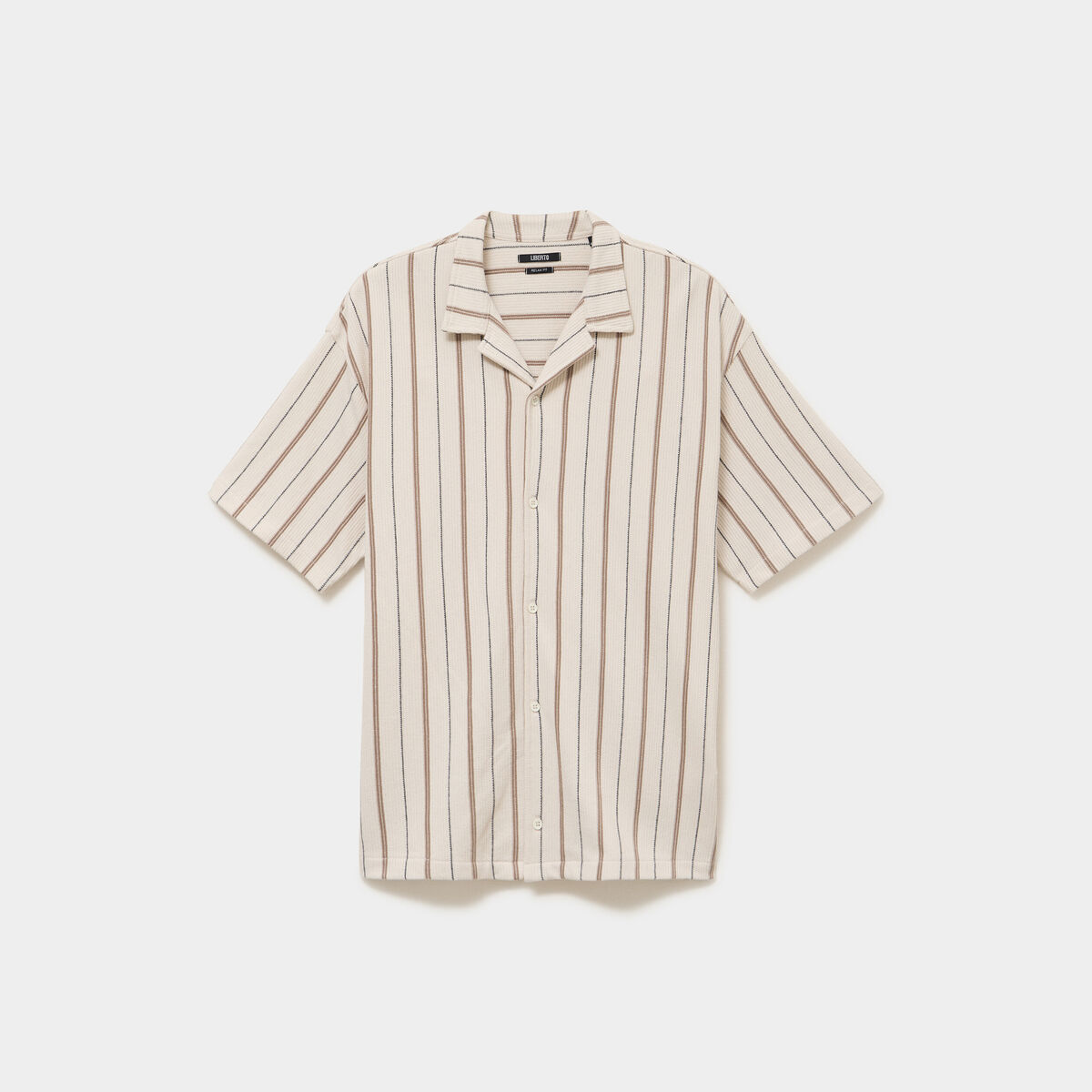Chemise droite col cubain coton beige homme