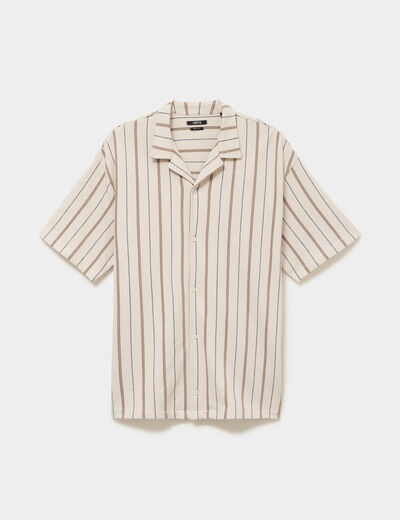 Chemise droite col cubain coton beige homme