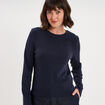 T-shirt manches longues col rond ajust&eacute; bleu fonc&eacute; femme