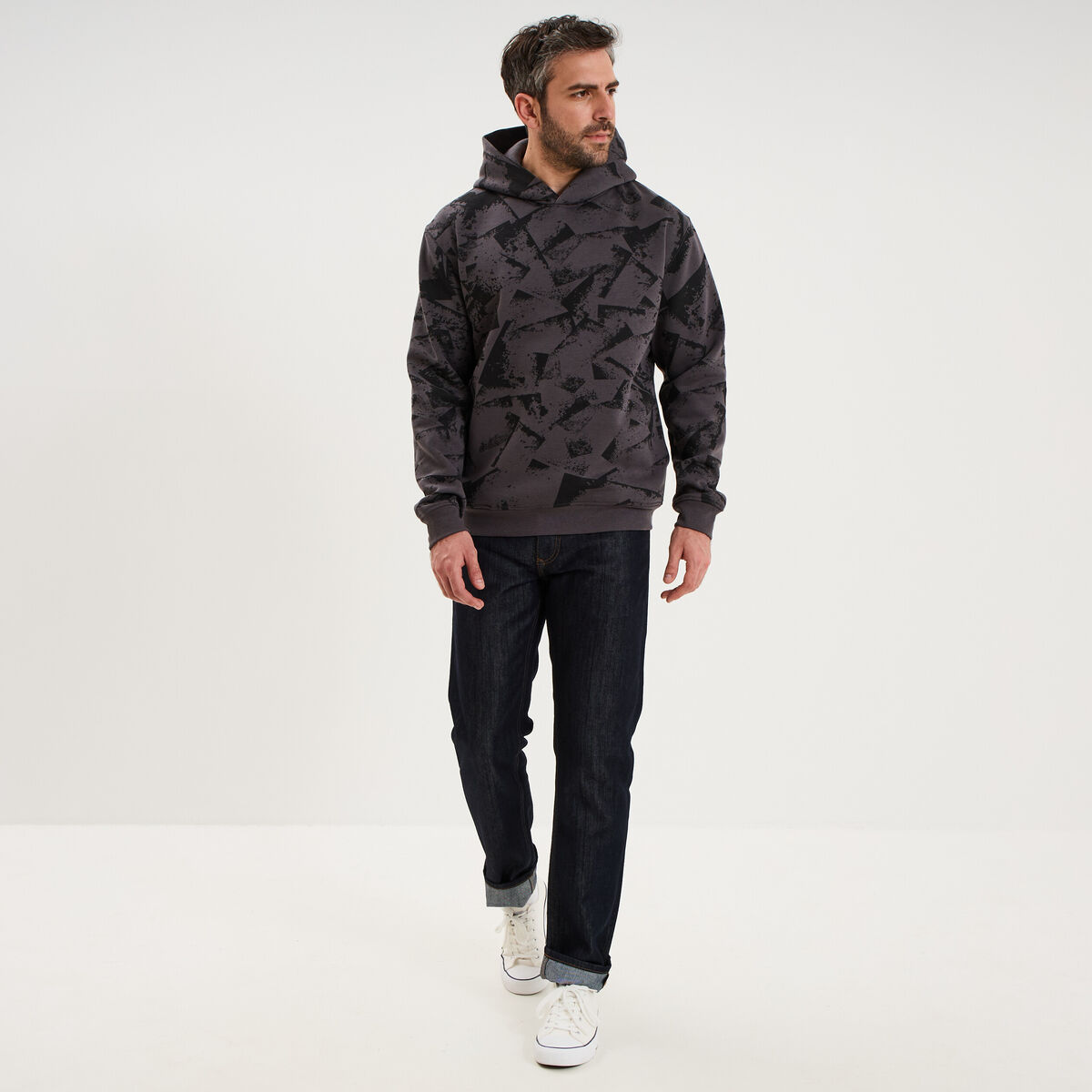 Sweat hoodie &agrave; capuche molleton gris homme