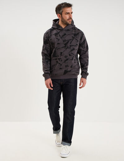 Sweat hoodie &agrave; capuche molleton gris homme