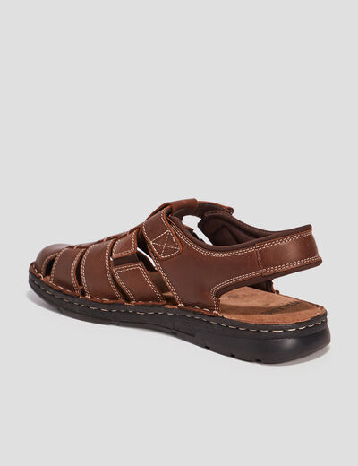 Sandales à scratch en cuir marron homme