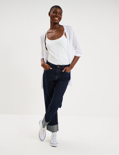 Gilet fin mi long manches 3/4 blanc femme