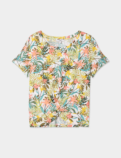 T-shirt taille effet noué coton blanc femme