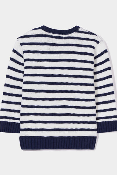 Pull marinière épaule boutonnée Kimbaloo ecru bébé garçon