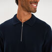 Pull col polo zipp&eacute; manches longues bleu marine homme