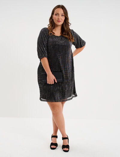 Robe &agrave; strass et manches 3/4 noir femme grande taille
