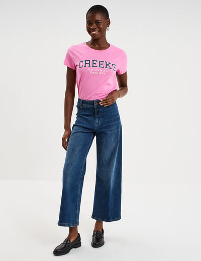 T-shirt col rond manches courtes rose femme