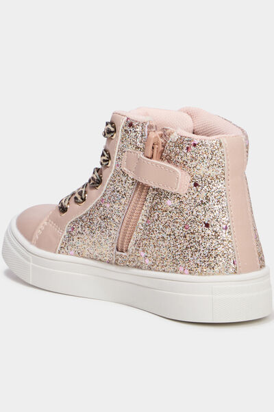 Baskets montantes zipp&eacute;es &agrave; paillettes rose fille