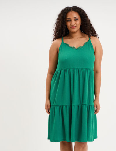 Robe bretelles &agrave; volants longueur genou vert canard femme grande taille