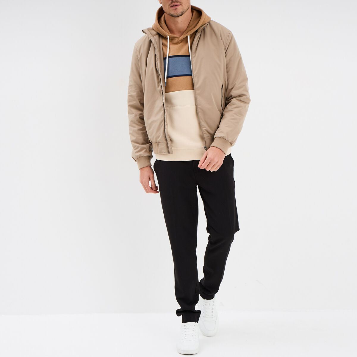 Blouson zipp&eacute; col montant Creeks taupe homme