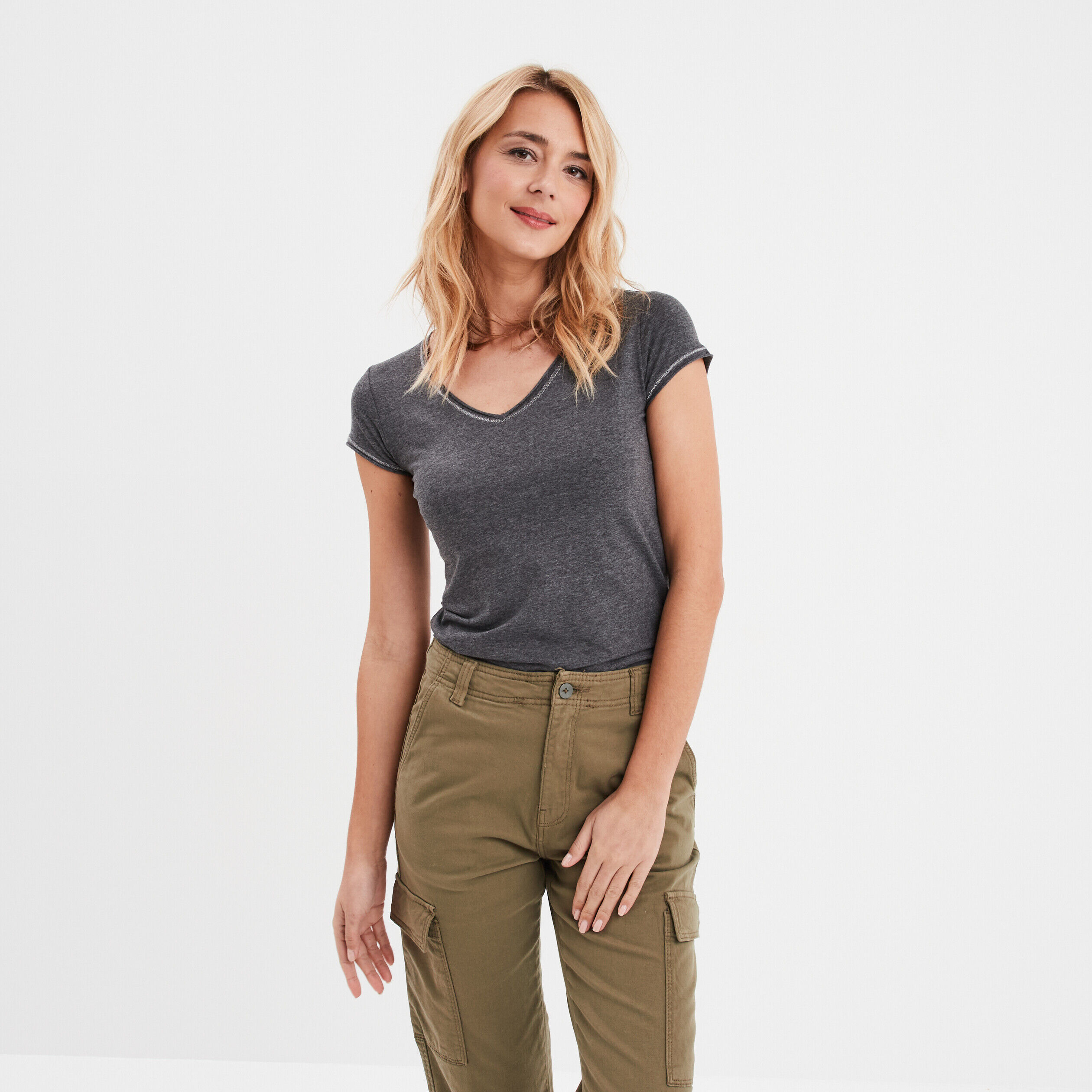 T-shirt manches courtes gris foncé femme LH