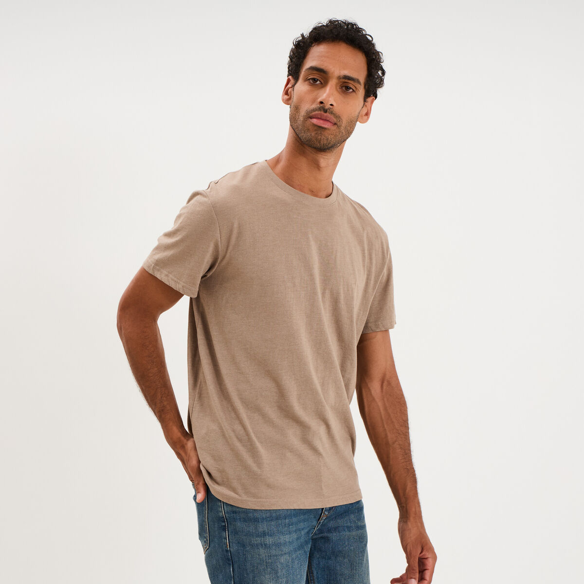 T-shirt droit en coton manches courtes taupe homme