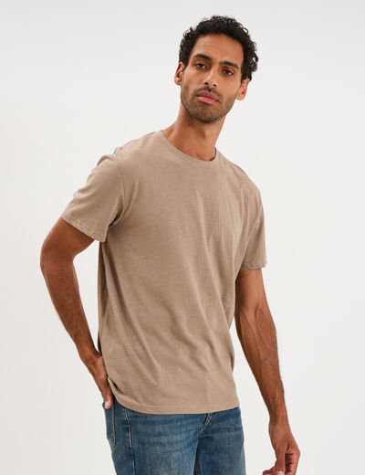T-shirt droit en coton manches courtes taupe homme