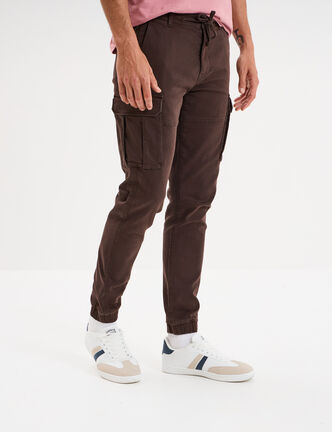 Pantalon cargo slim à coulisse marron foncé homme