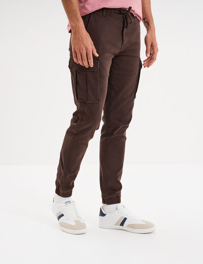 Pantalon cargo slim à coulisse marron foncé homme