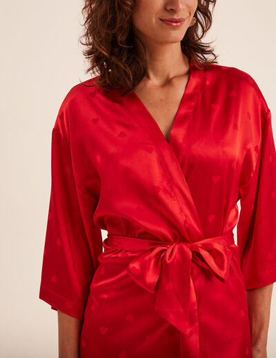 Déshabillé effet satin ceinturé rouge femme