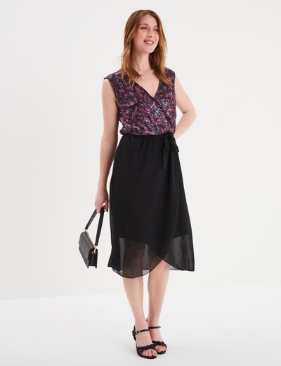 Robe fluide col cache-coeur ceinturée noir femme
