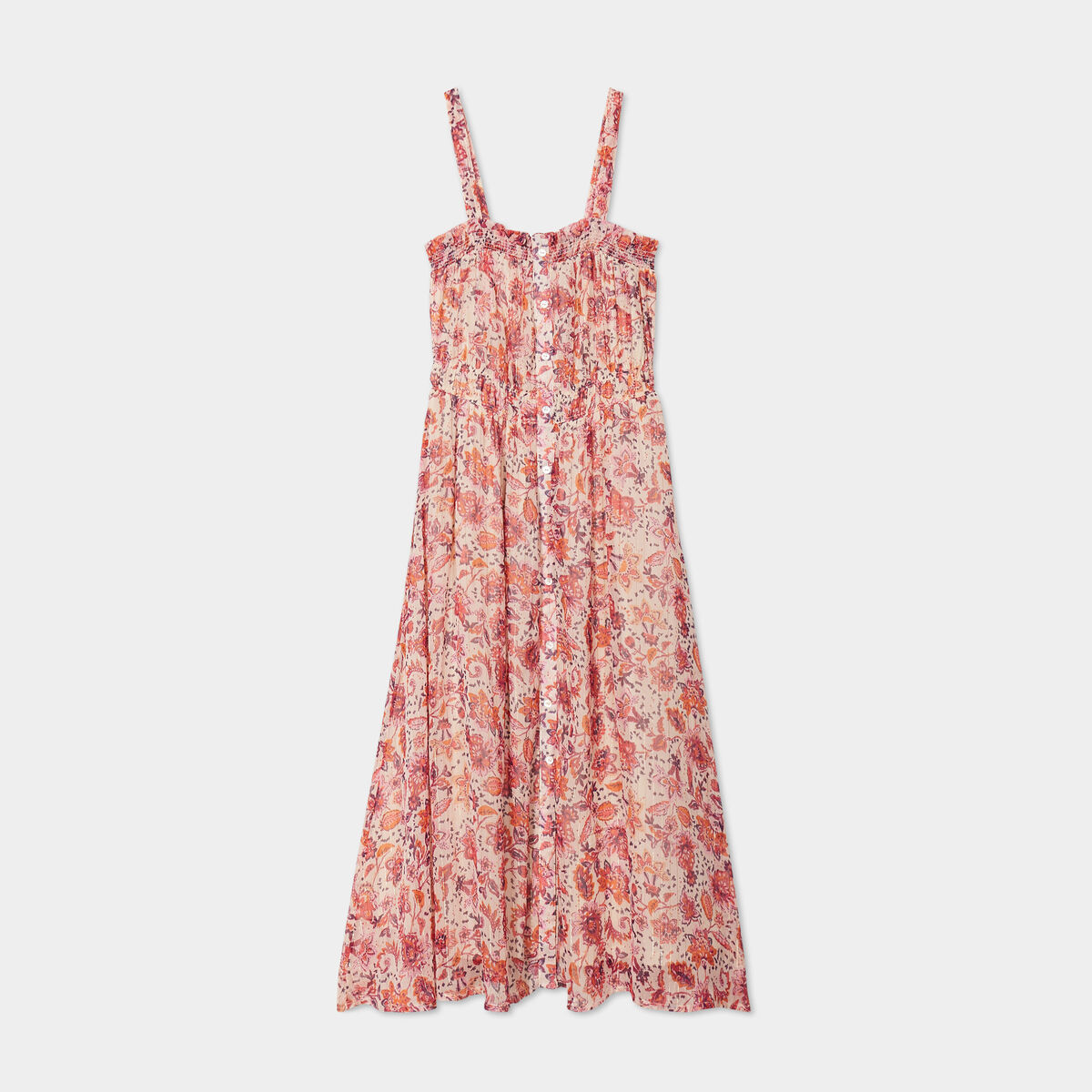 Robe midi à bretelles taille élastiquée ecru femme