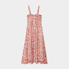 Robe midi à bretelles taille élastiquée ecru femme