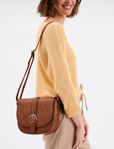 Sac bandoulière à rabat marron cognac femme