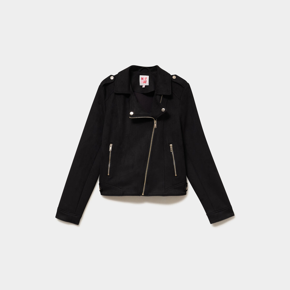 Veste biker en su&eacute;dine ajust&eacute;e noir femme