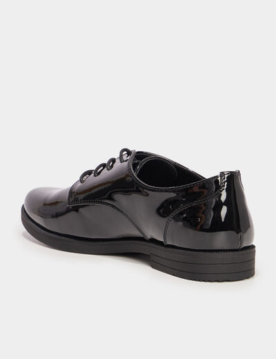 Derbies vernies &agrave; lacets noir femme