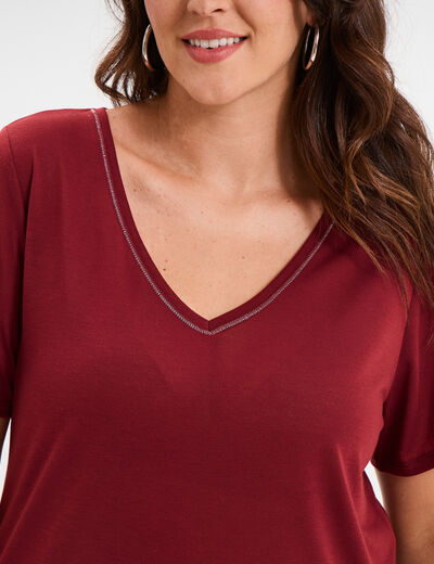 T-shirt manches courtes col V bordeaux femme grande taille