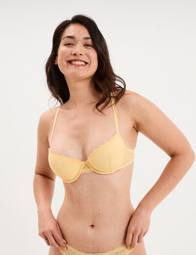 Soutien-gorge corbeille padd&eacute; dentelle jaune femme