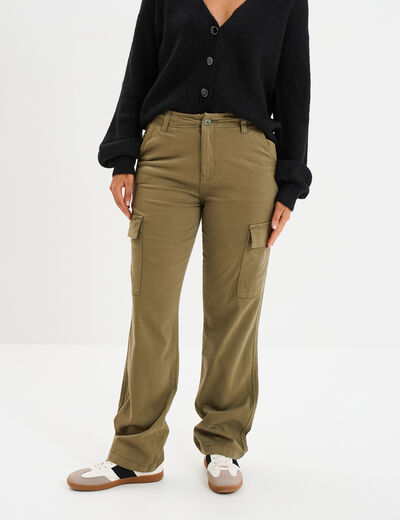 Pantalon cargo droit vert kaki femme