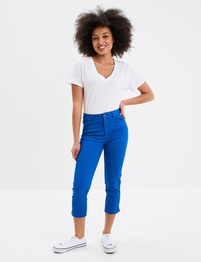 Pantacourt slim 5 poches bleu roi femme