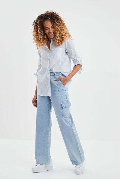 Chemise manches retroussables blanc femme