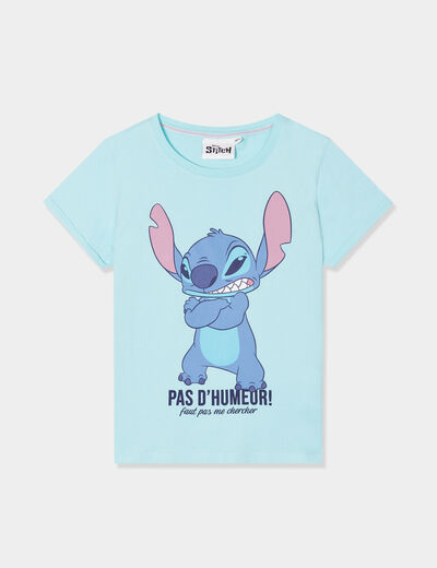T-shirt col rond manches courtes Stitch bleu turquoise fille