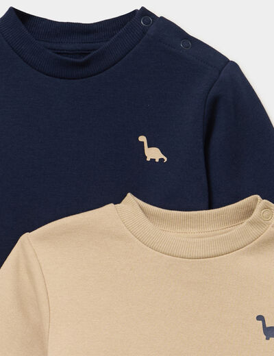 Lot 2 sweats manches longues bleu marine b&eacute;b&eacute; gar&ccedil;on