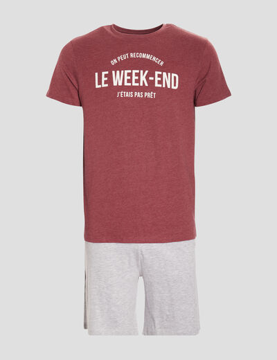 Ensemble pyjama 2 pièces bordeaux homme