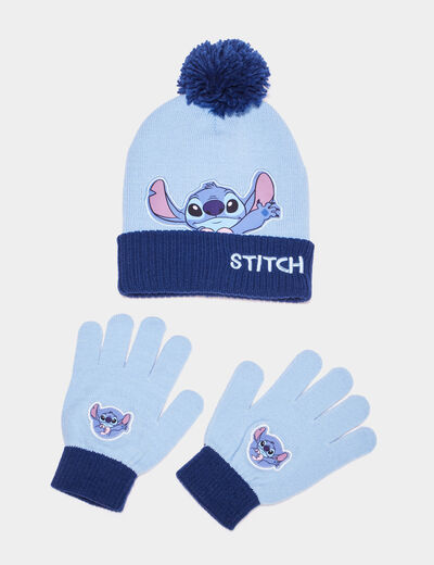 Ensemble bonnet et gants Stitch bleu fille
