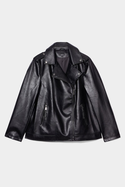 Veste biker ajustée simili cuir noir femme grande taille