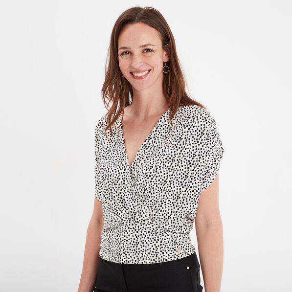 T-shirt col cache-coeur Mosquitos beige femme