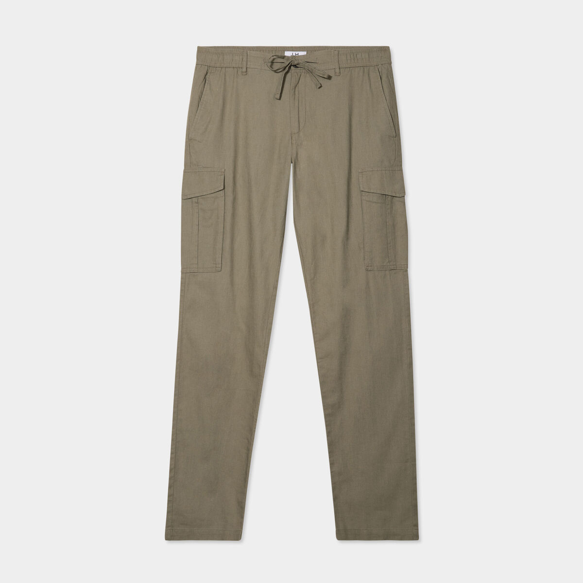 Pantalon cargo en lin m&eacute;lang&eacute; vert kaki homme