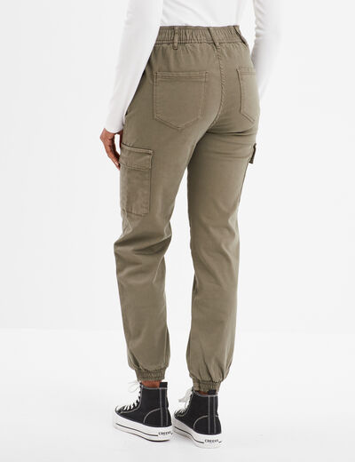 Pantalon cargo taille haute ajustable vert kaki femme