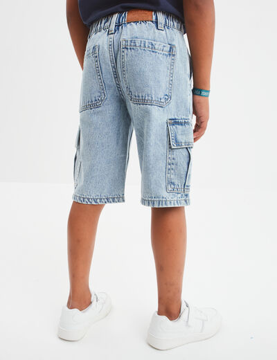Bermuda cargo en jean Creeks denim triple stone garçon