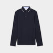 Polo droit manches longues coton bleu fonc&eacute; homme