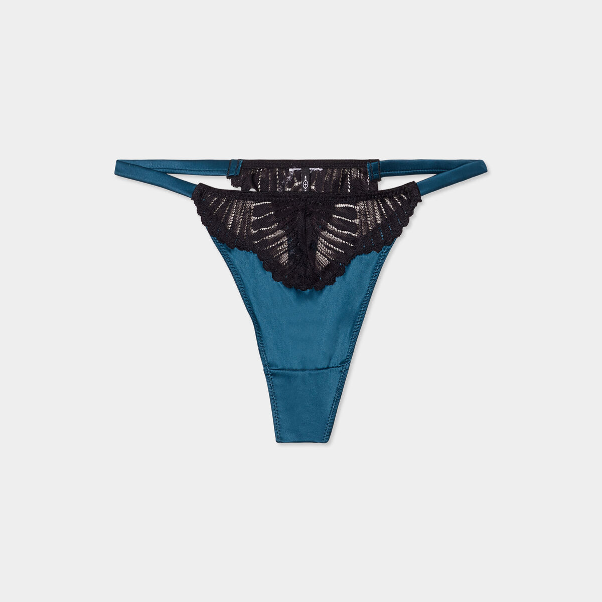 String effet satin &agrave; dentelle vert canard femme