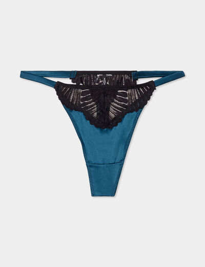 String effet satin à dentelle vert canard femme