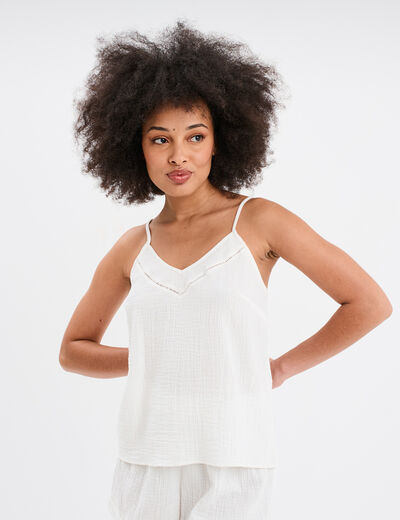 Haut de pyjama débardeur gaze de coton blanc femme