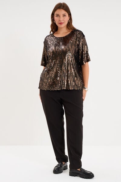 T-shirt sequins manches courtes loose couleur cuivre femme grande taille