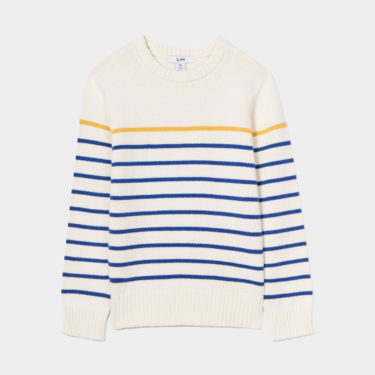 Pull col rond coton manches longues ecru garçon