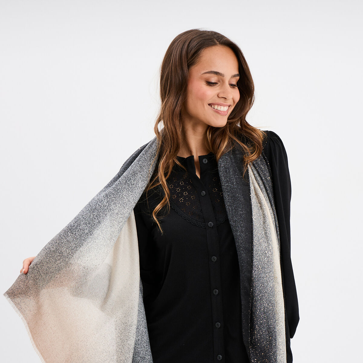 Foulard paillet&eacute; vert kaki femme