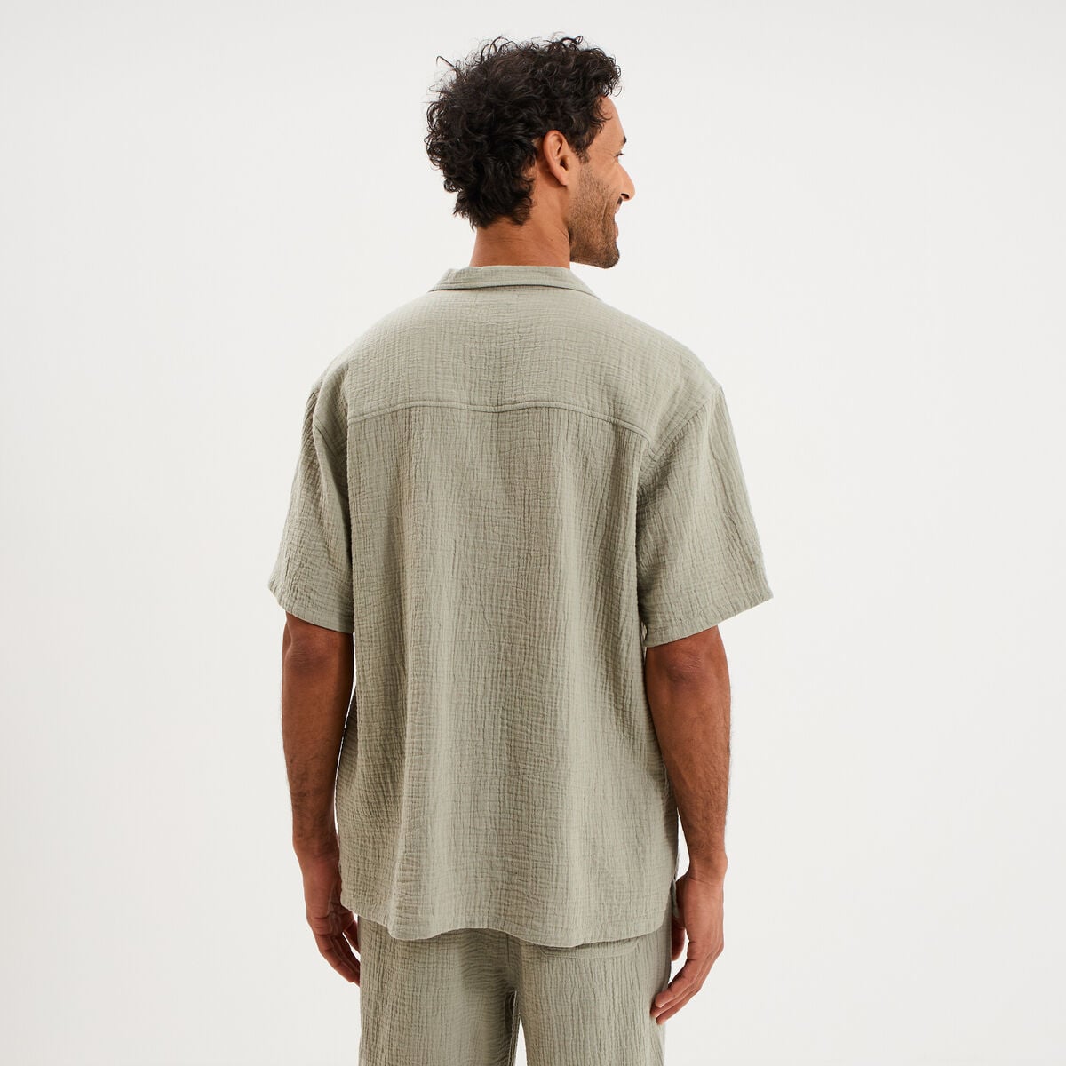 Chemise gaze de coton manches courtes vert clair homme